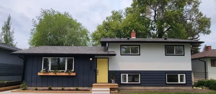 Front of a Calgary house with new siding and entry