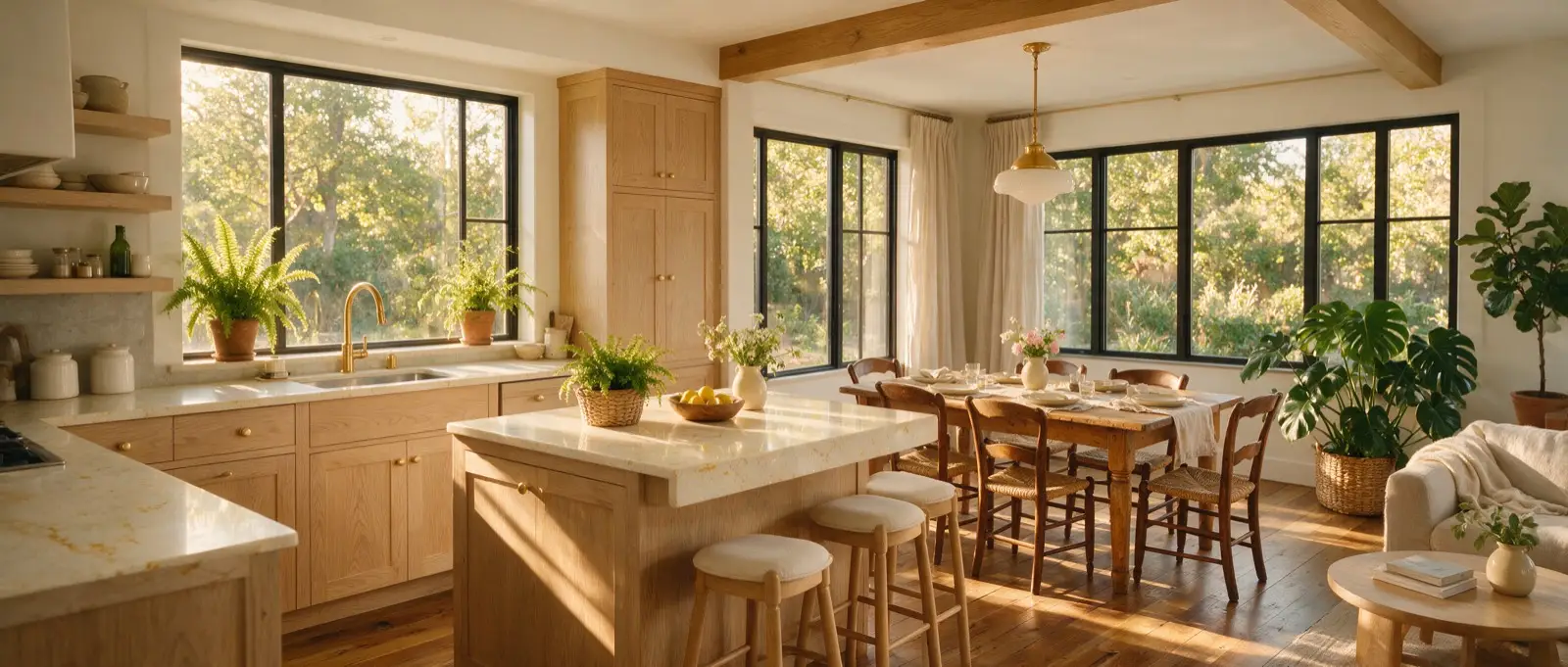 Sunlit renovated kitchen and dining space