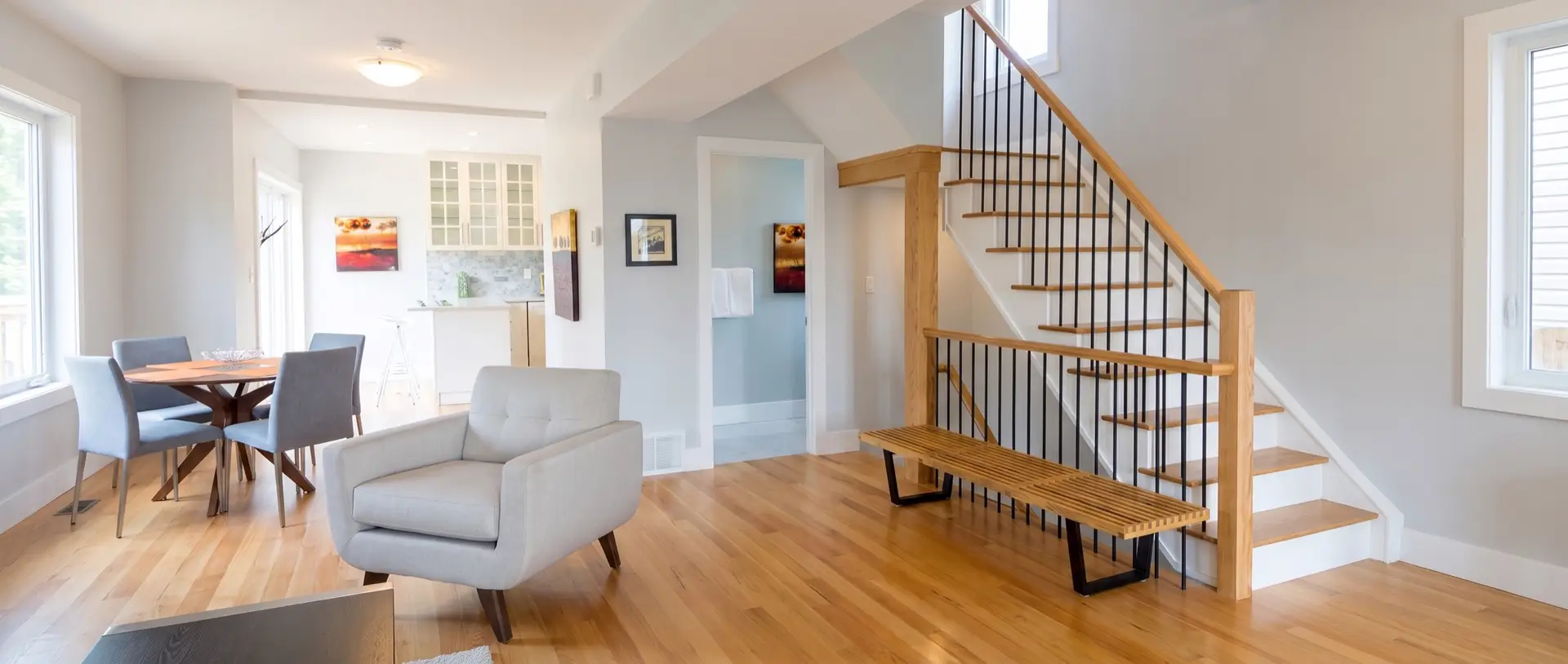 Finished basement living space with recessed lighting