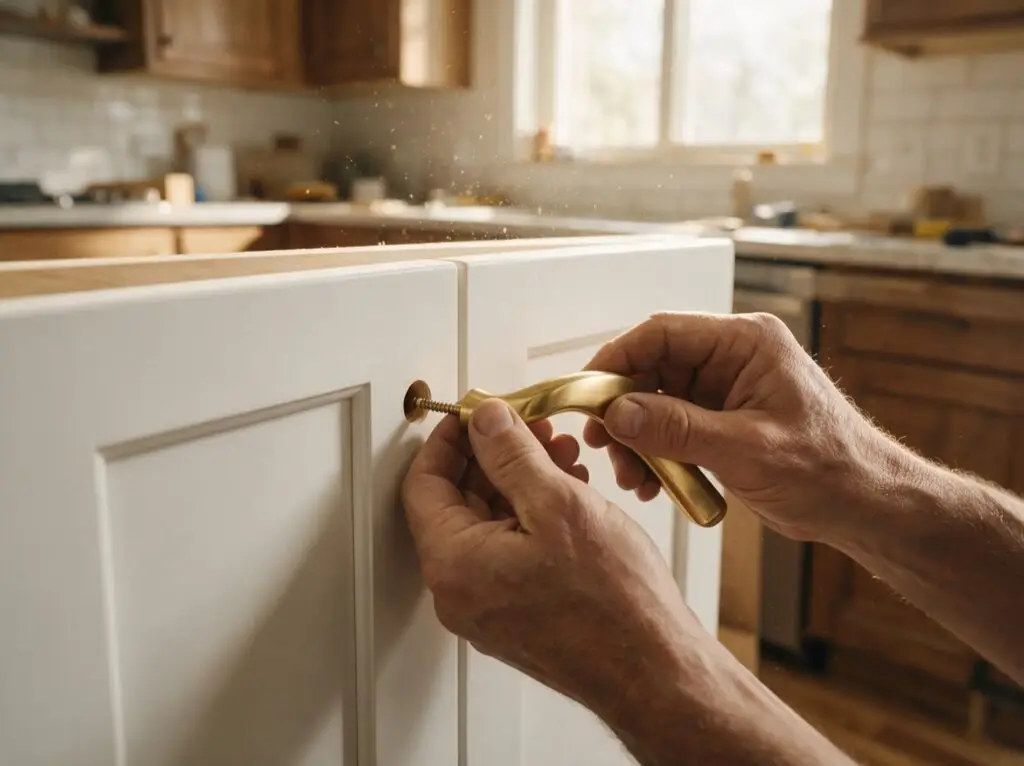 NUMI carpenter fitting cabinet hardware on site